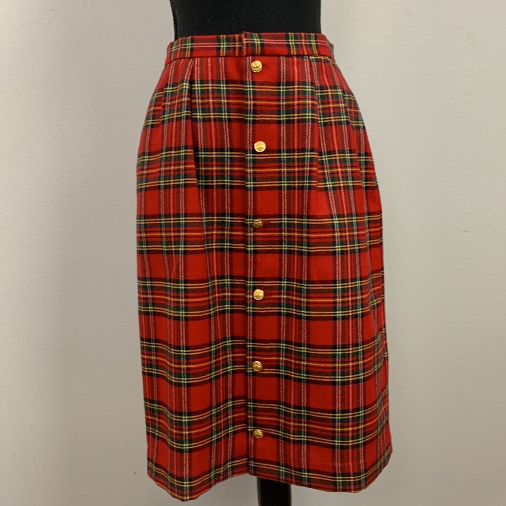Brooks Brothers Wool skirt Vintage red tartan gold buttons lined pockets size 12
